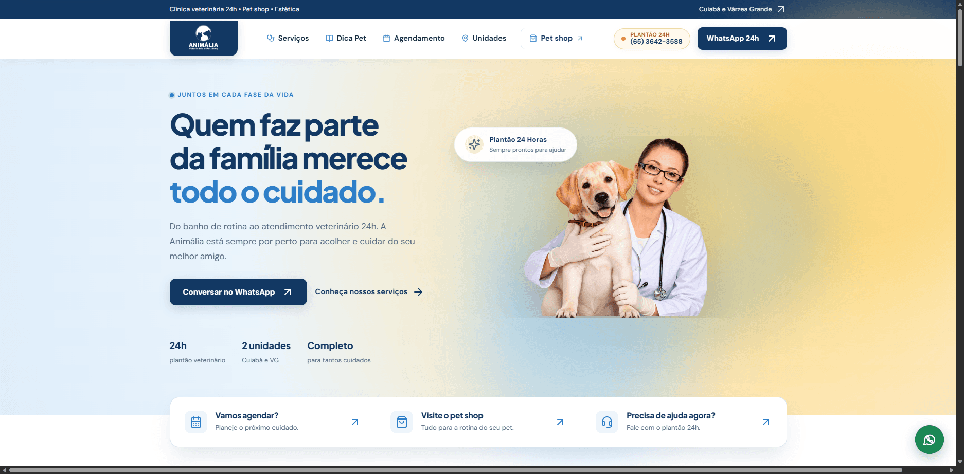 Print do site Animália Pet Care