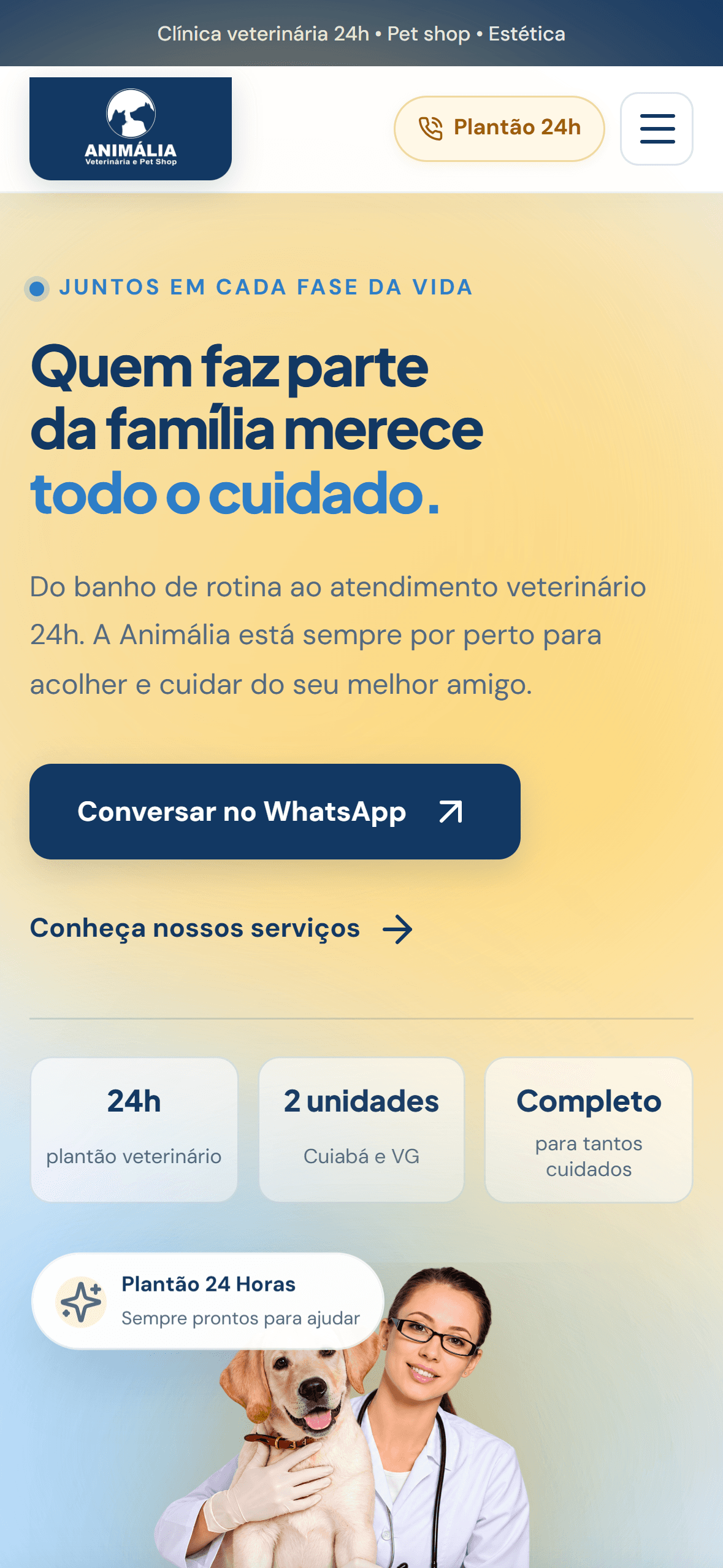 Versão Mobile do site Animália Pet Care no iPhone 16