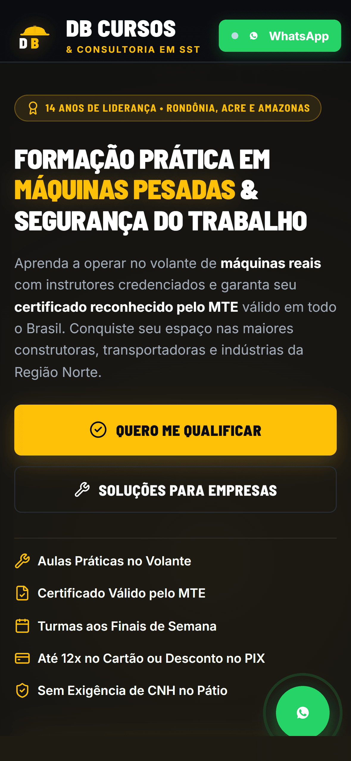 Versão Mobile do site DB Cursos & SST no iPhone 16