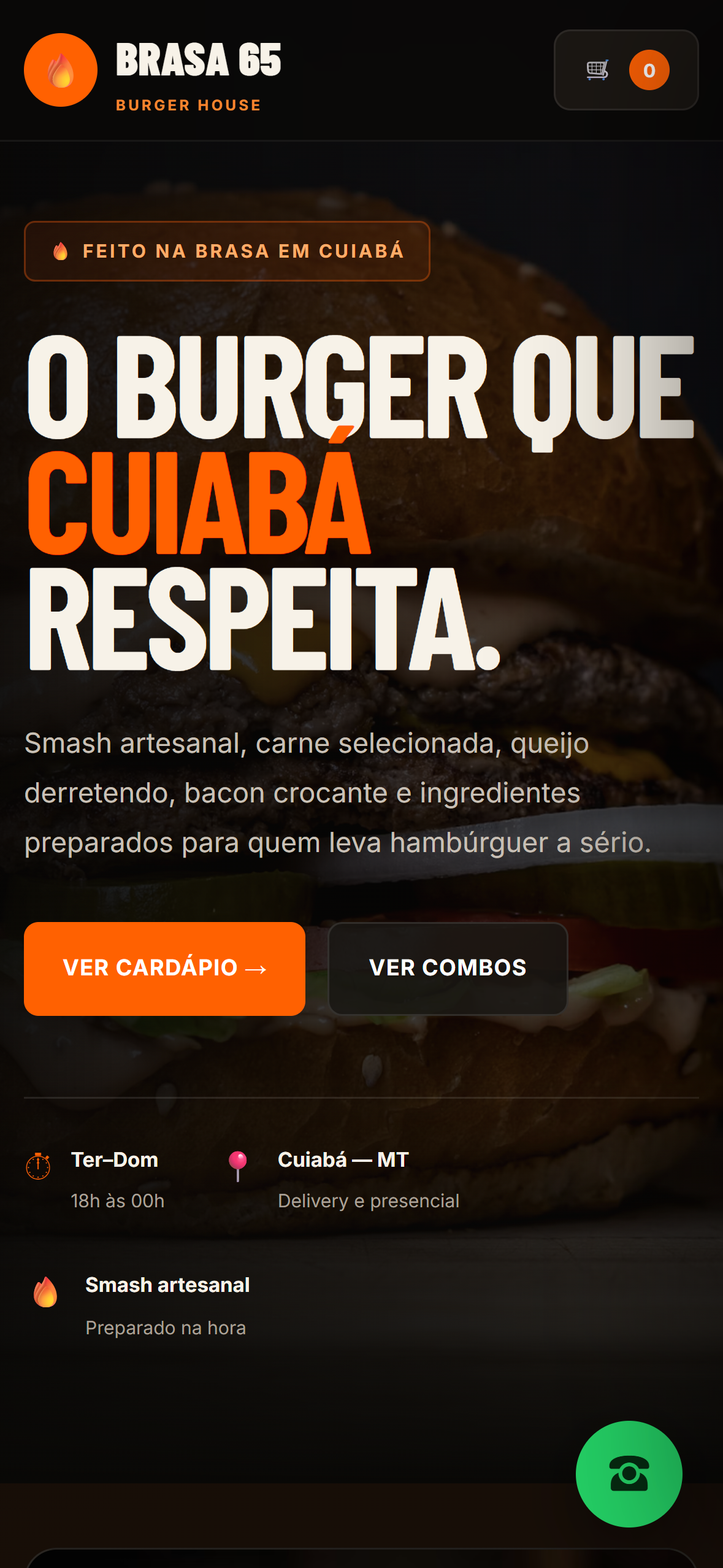 Site de Brasa 65 Hamburgueria no iPhone