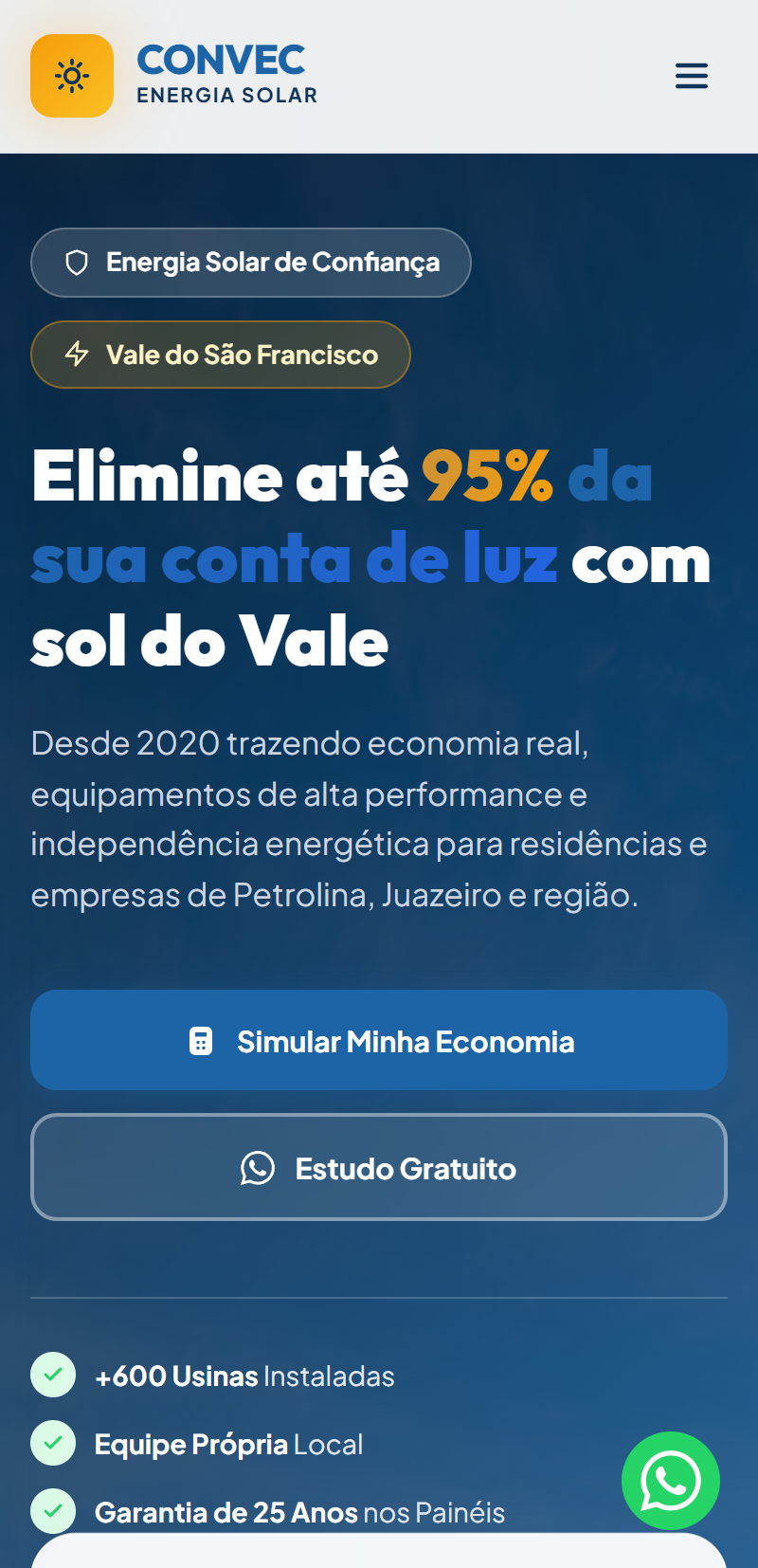 Site de Convec Energia Solar no iPhone